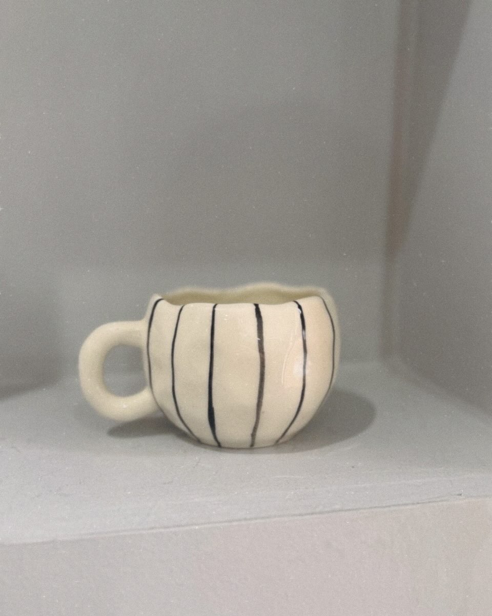 2 Piece Handmade Ceramic Striped Mug / Cup