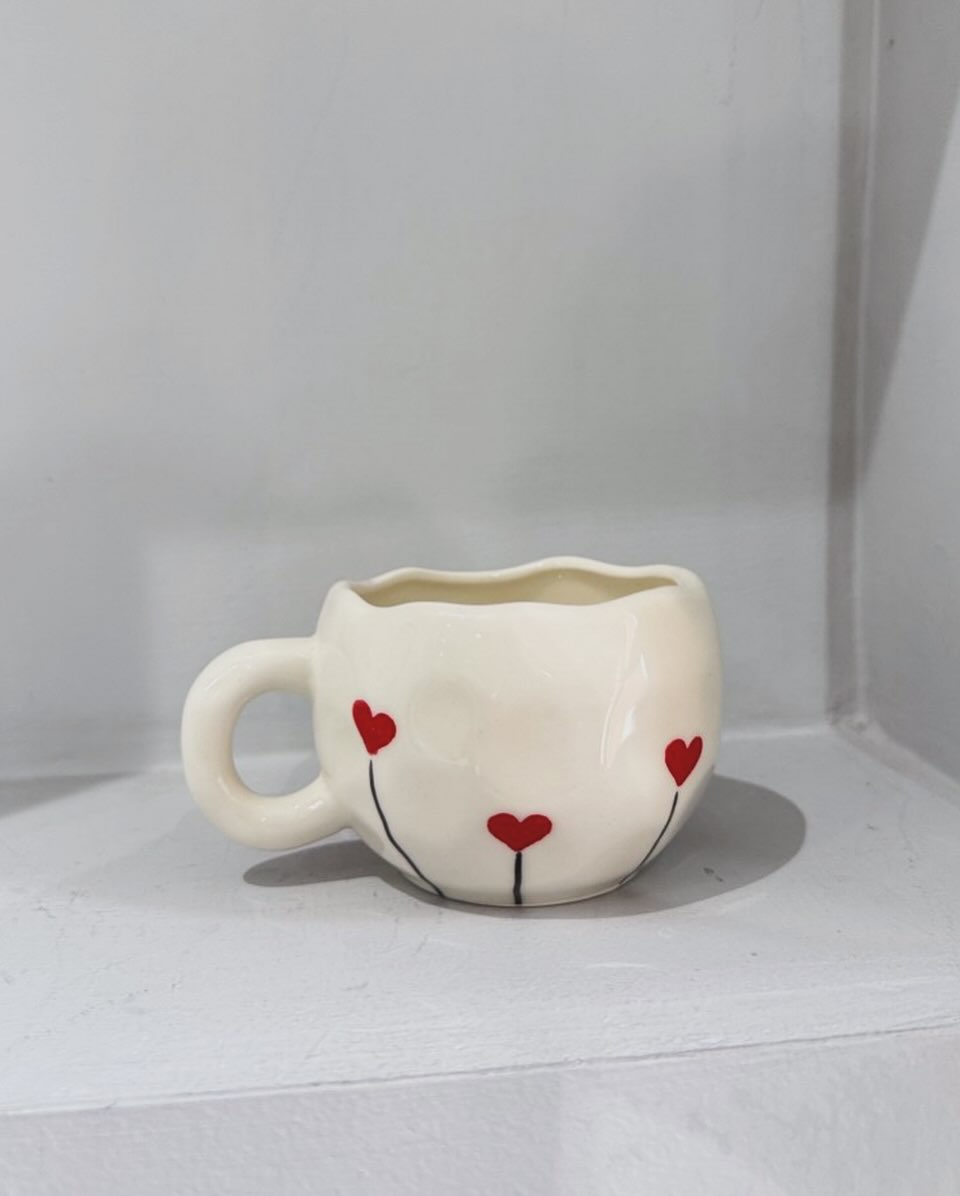 Handmade Ceramic Striped Heart Mug / Cup