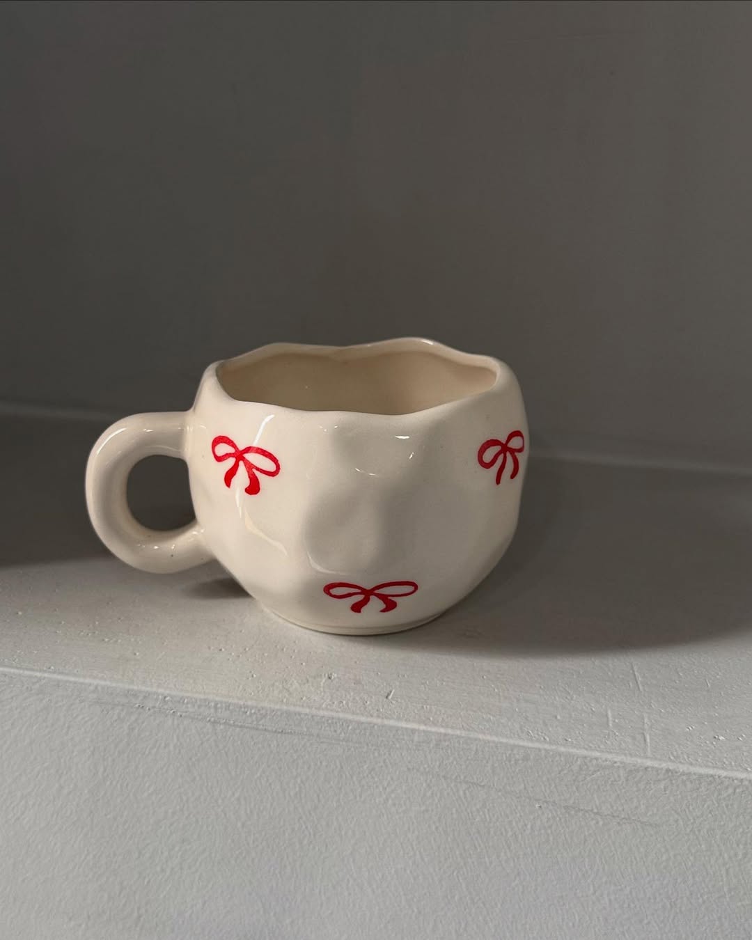 Handmade Ceramic Red Bow Mug / Cup