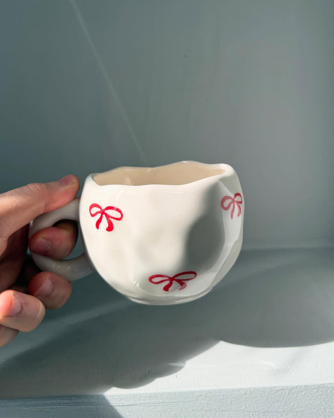 Handmade Ceramic Red Bow Mug / Cup