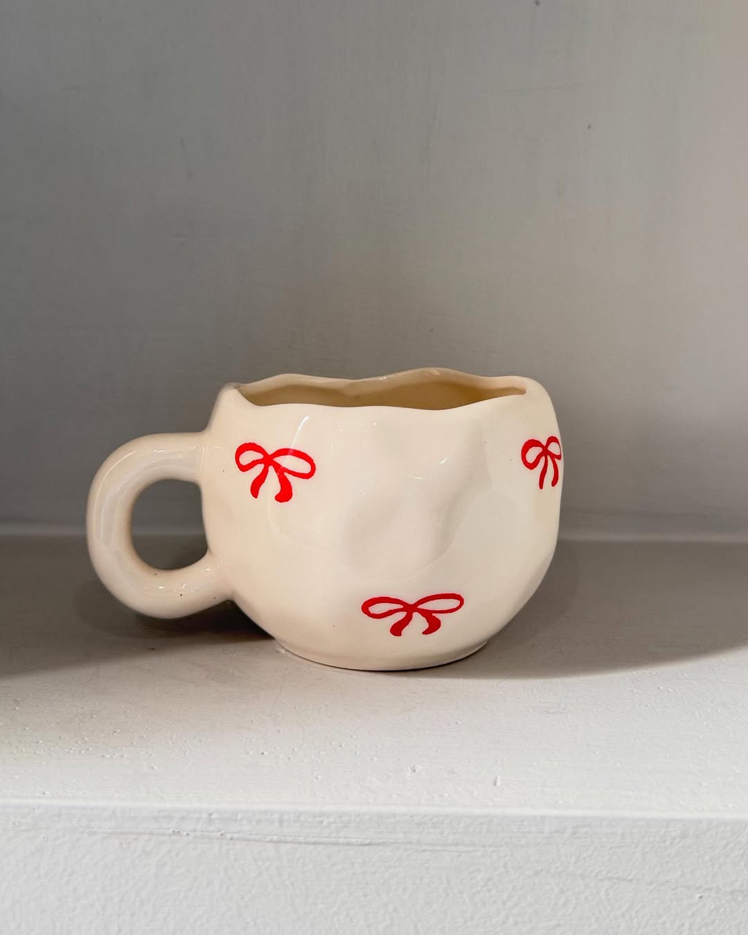 Handmade Ceramic Red Bow Mug / Cup