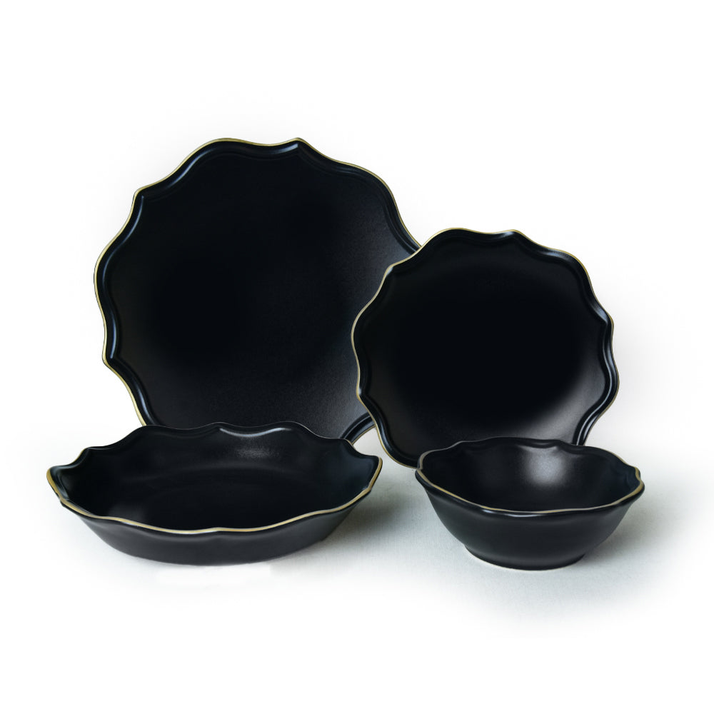 Matte Black Gold Netted Romeo Dining Set 24 Pieces for 6 People