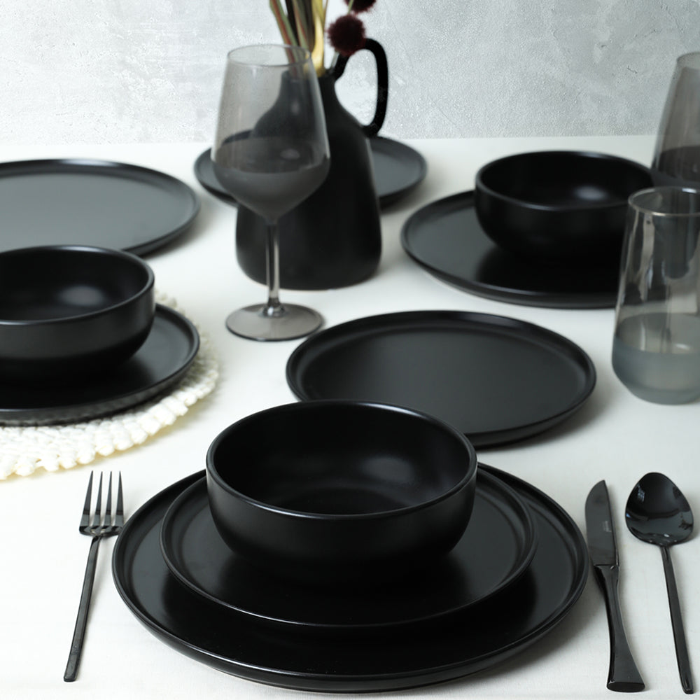 Nordic Matte Black Dining Set 18 Pieces 6 Person