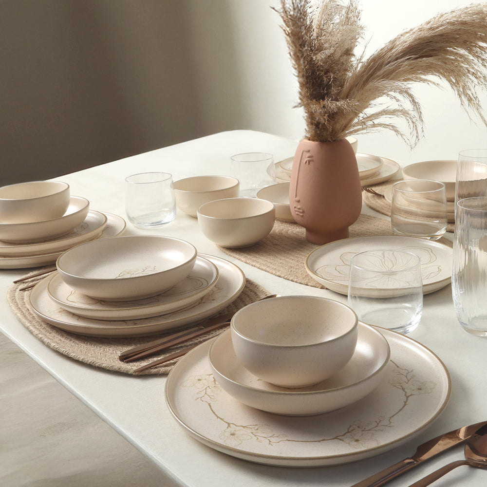 Taupe Bloom Nordic Dinner Set 24 Pieces for 6 People