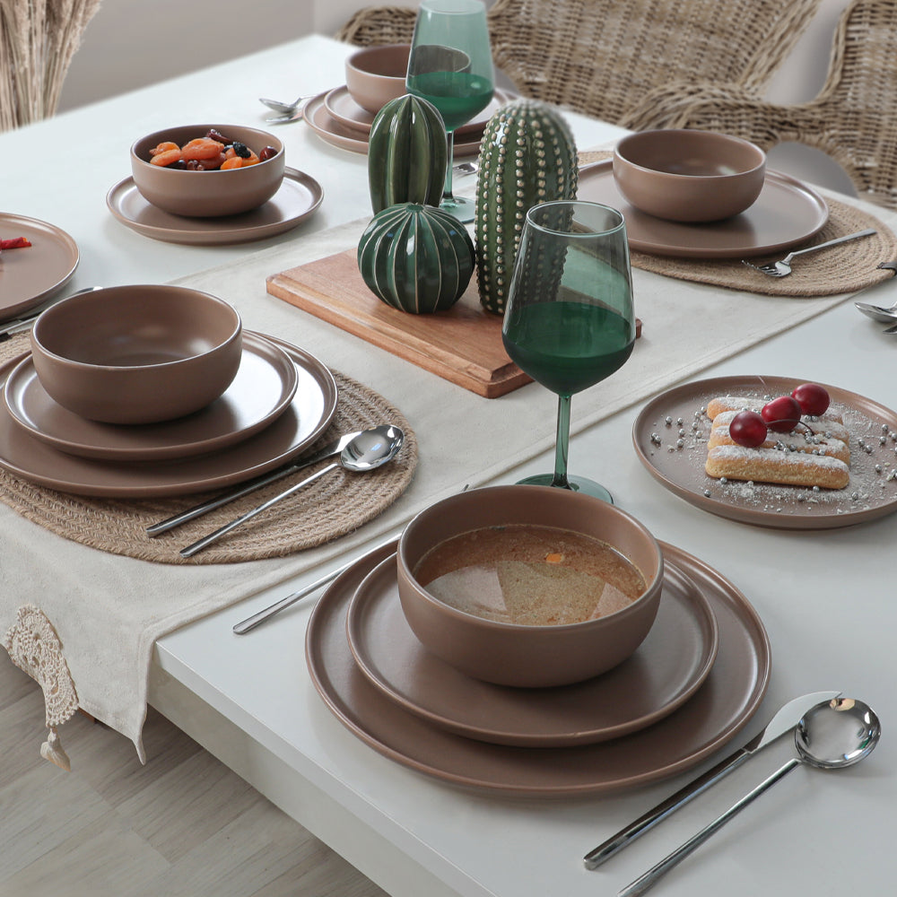 Nordic Matte Earth Taupe Dining Set 18 Pieces 6 Person