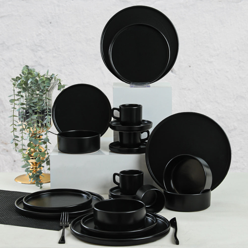 Matte Black Stackable Dining/Breakfast Set 20 Pieces for 4 People