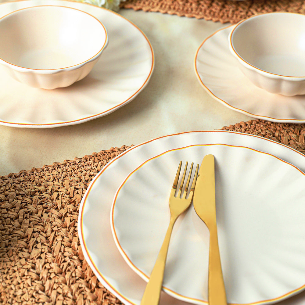 Matte Cream Gold File Sirius Dinner Set 24 Pieces for 6 People
