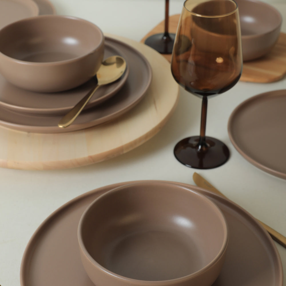 Nordic Matte Earth Taupe Dining Set 18 Pieces 6 Person