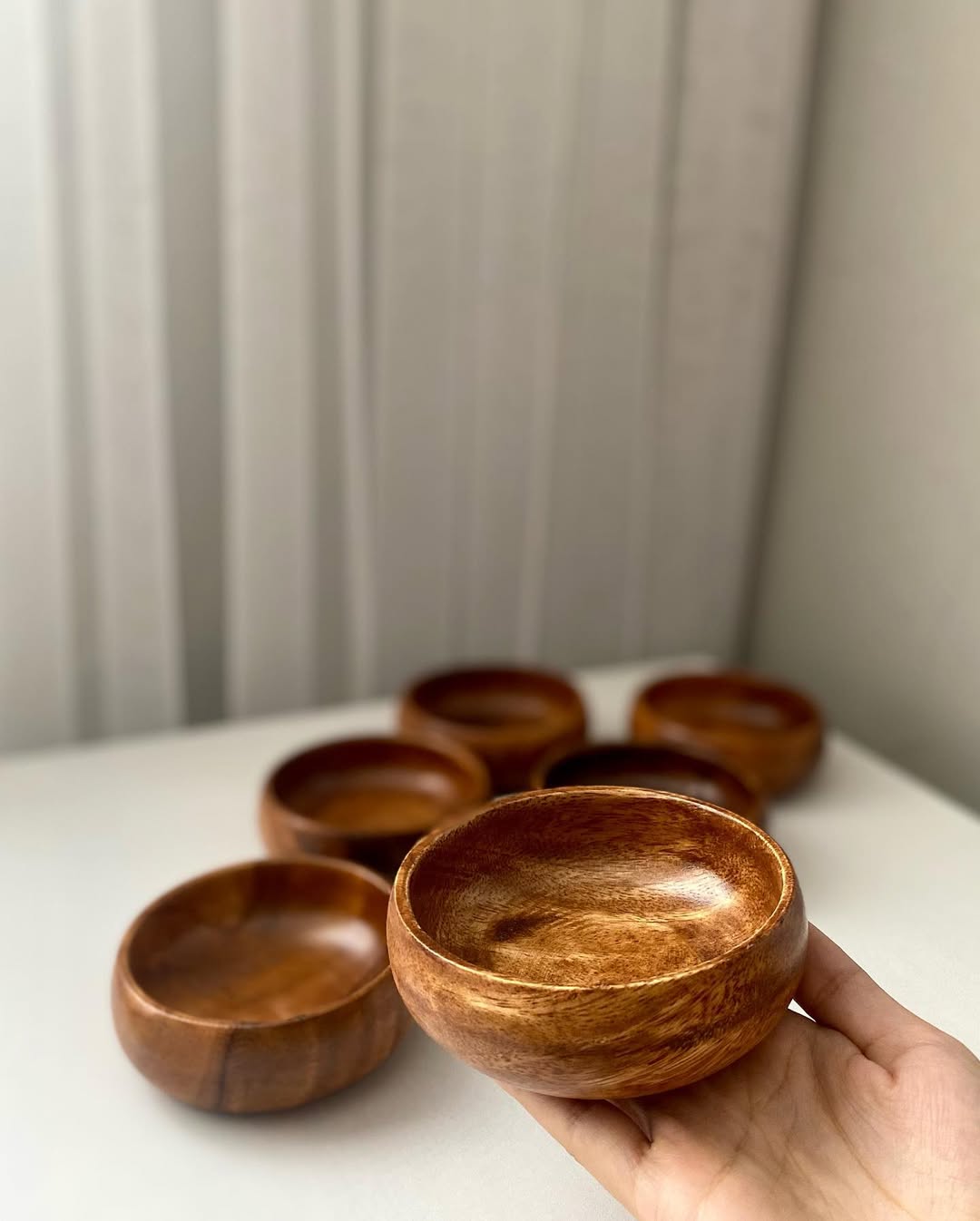 4 Piece Snack Bowls - Dark Wood 9 cm