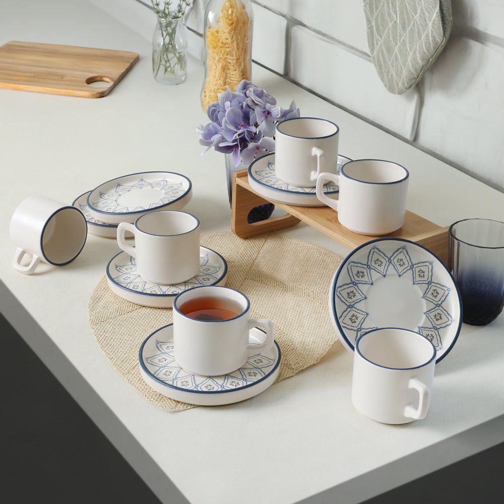 Floral Waves Stackable Tea Set 12 Pieces for 6 People