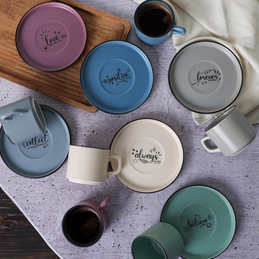 Rainbow Motto Stackable Tea Set 12 Pieces for 6 People