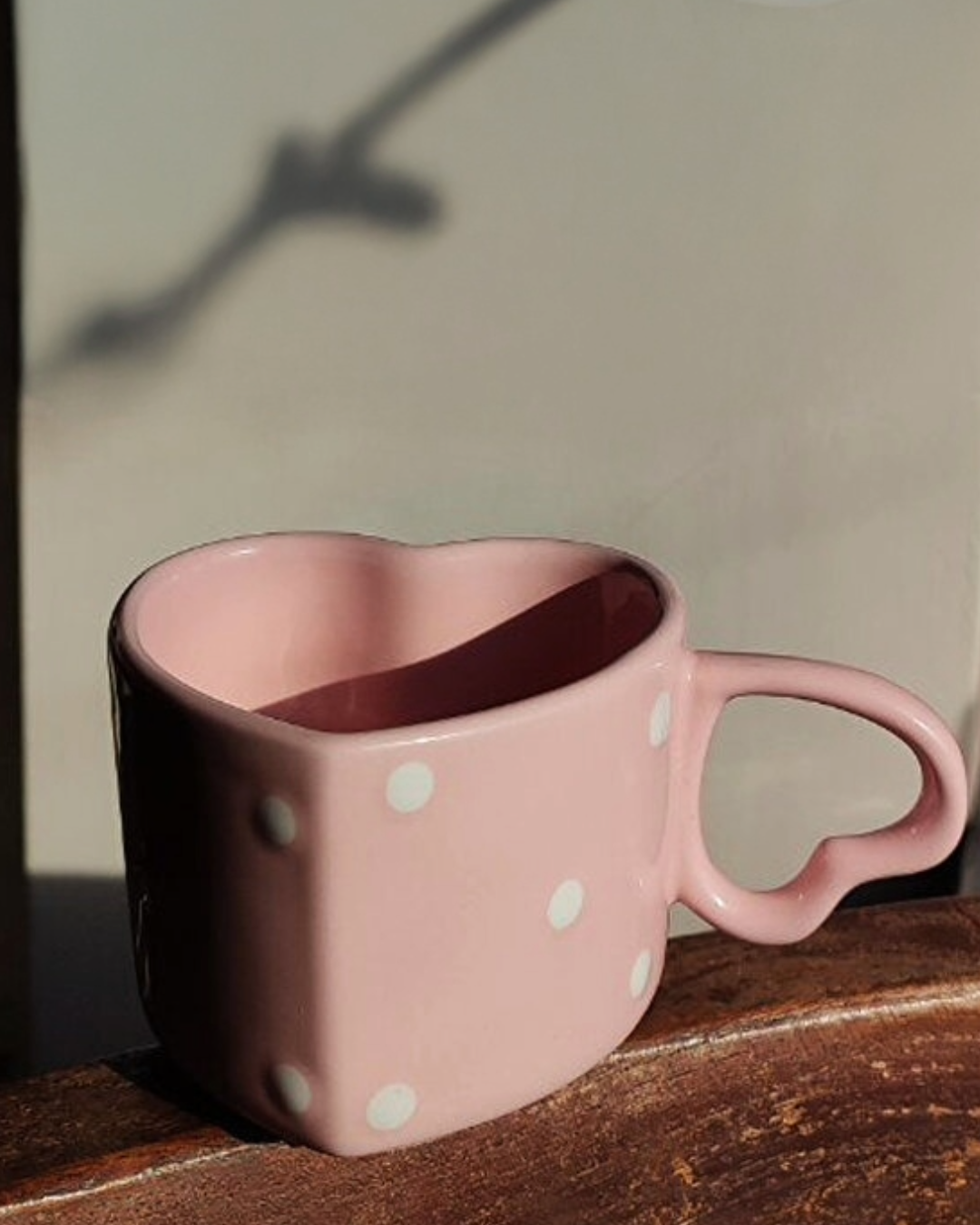 Handmade Ceramic Heart Pink Polka Dot Mug / Cup