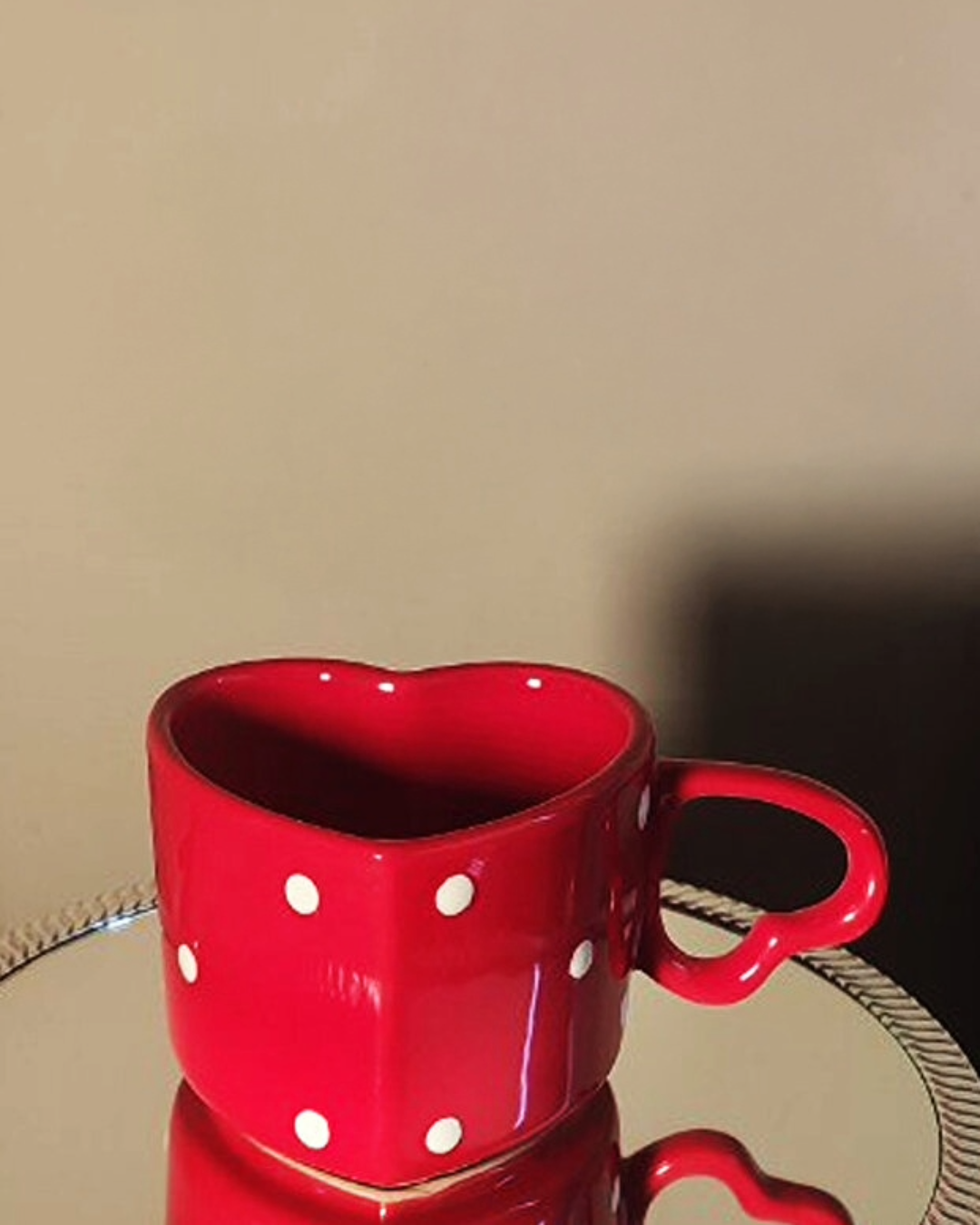 Handmade Ceramic Heart Red Polka Dot Mug / Cup