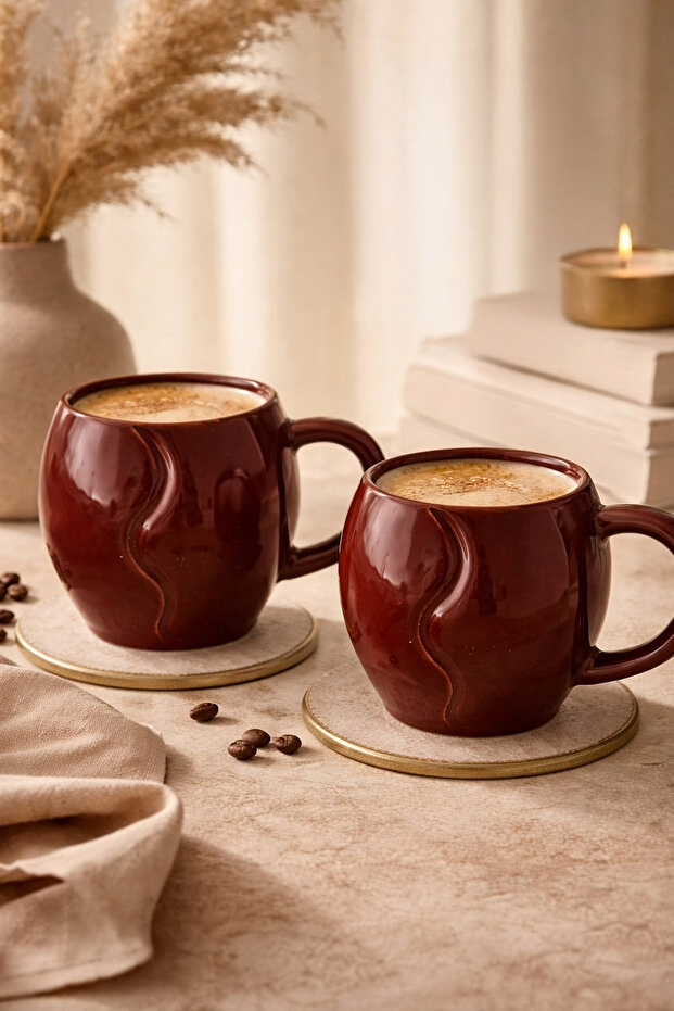 2 Piece Handmade Ceramic Coffee Beans Mug / Cup