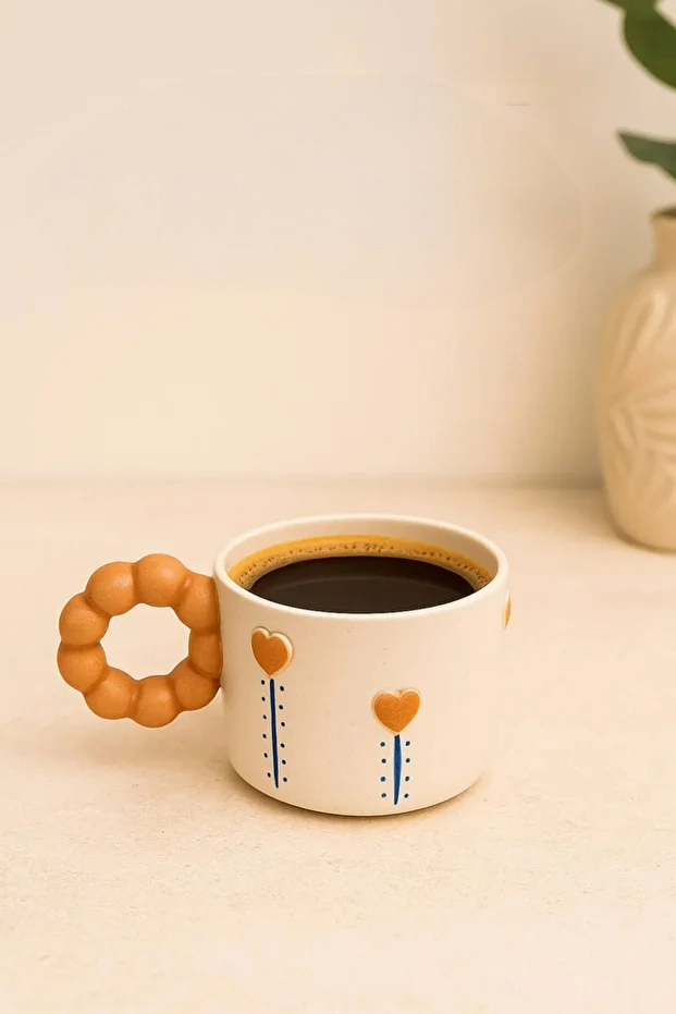 Handmade Ceramic Beaded Handle Mug / Cup