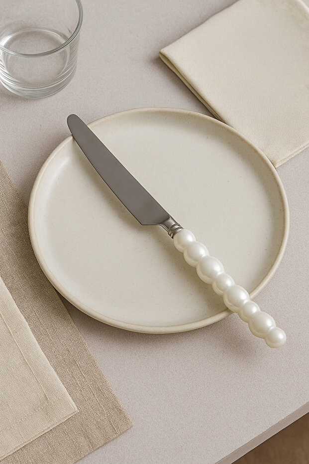 Modern White Pearl Set of 6 Dinner Knive Set - Silver