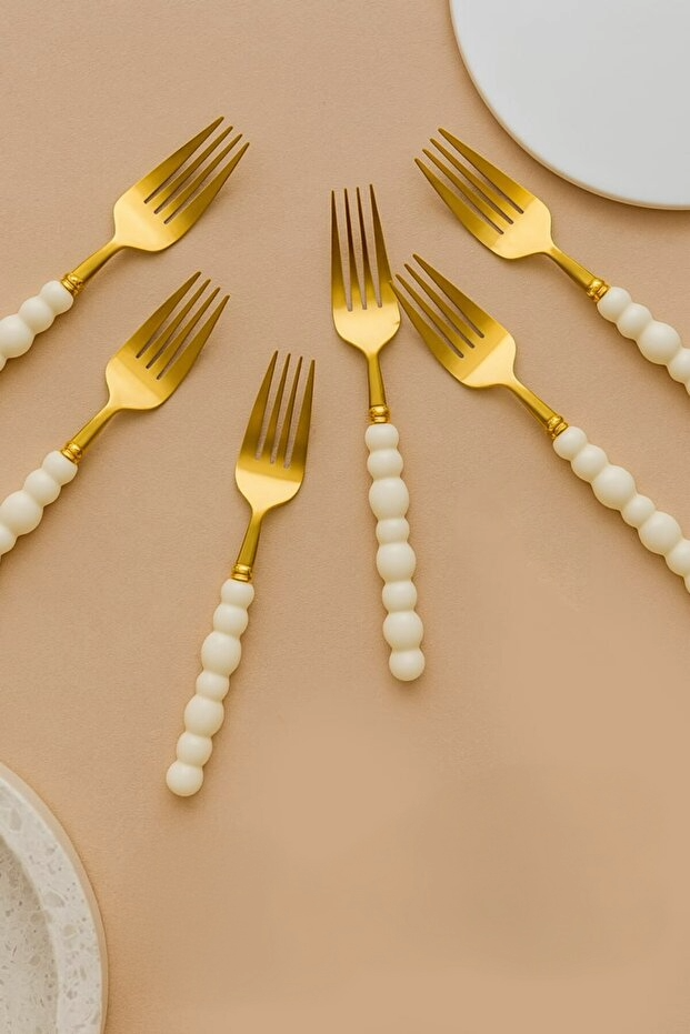 Modern White Gold Pearl Set of 6 Forks