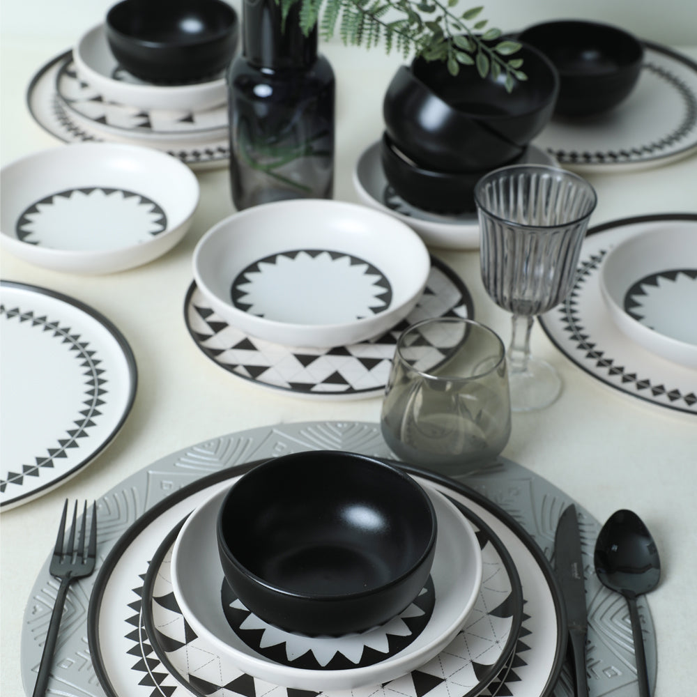 Black Pattern Nordic Dining Set 24 Pieces for 6 People