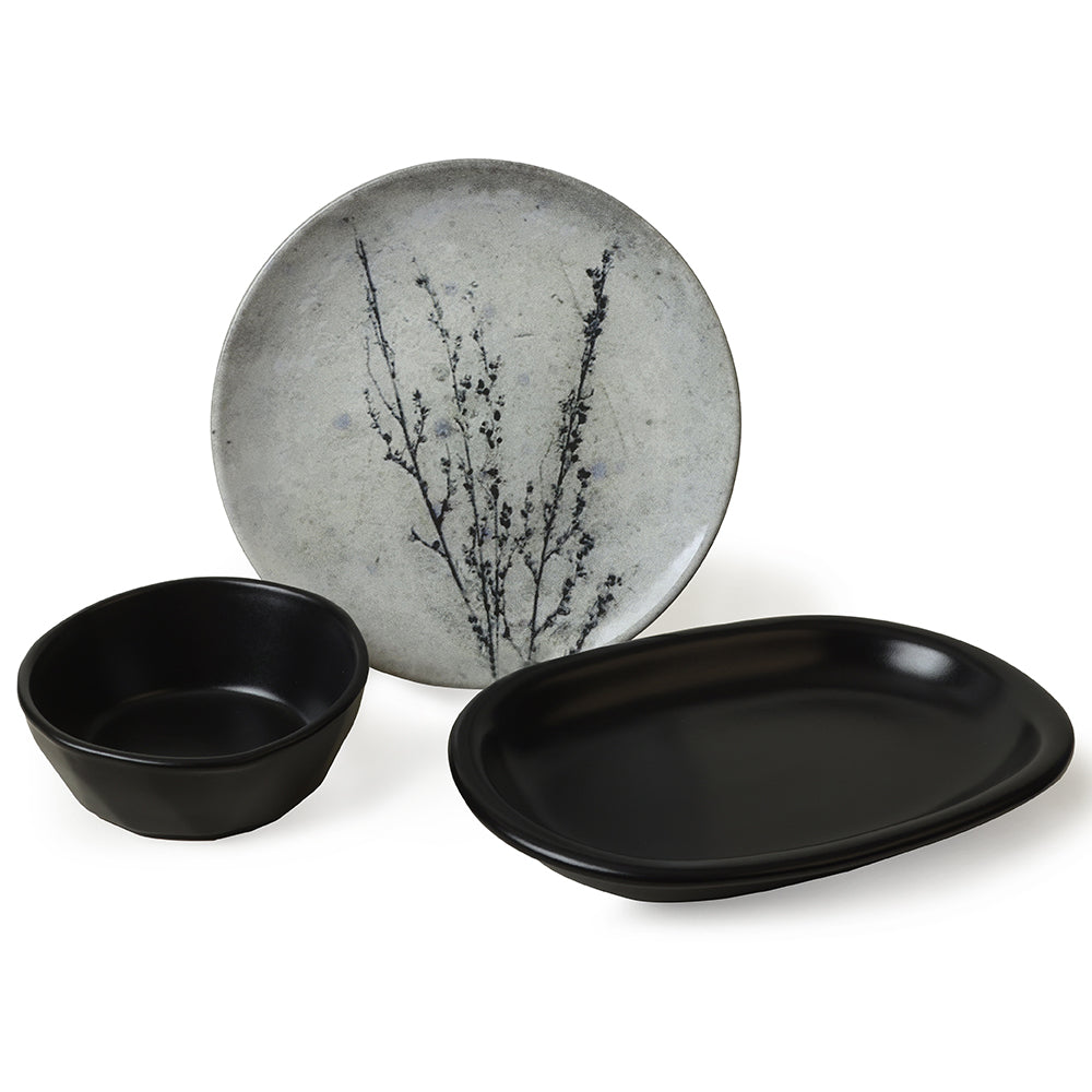 Black Little Flower Breakfast Set 10 Pieces for 4 People