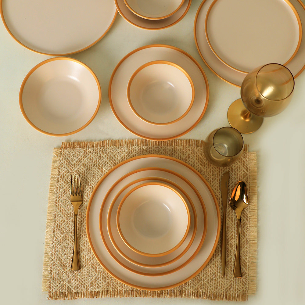 Matte Cream Gold Netted Dining Set 24 Pieces for 6 People