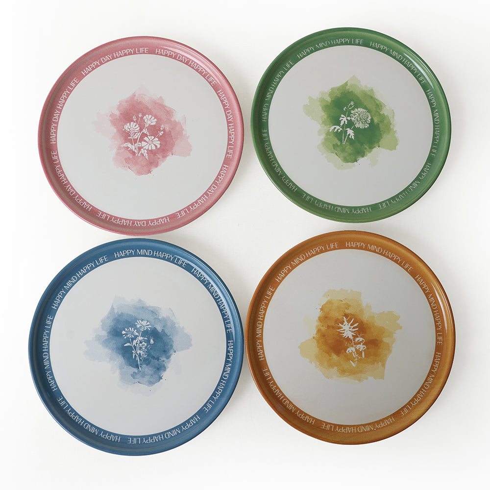 Flowers Motto Nordic Cake Plate 22 Cm 4 Pieces