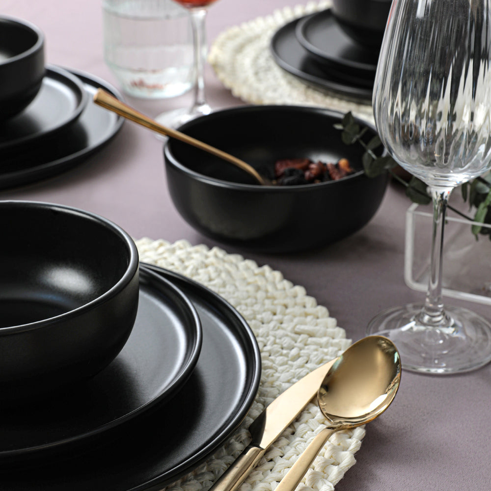 Nordic Matte Black Dining Set 18 Pieces 6 Person