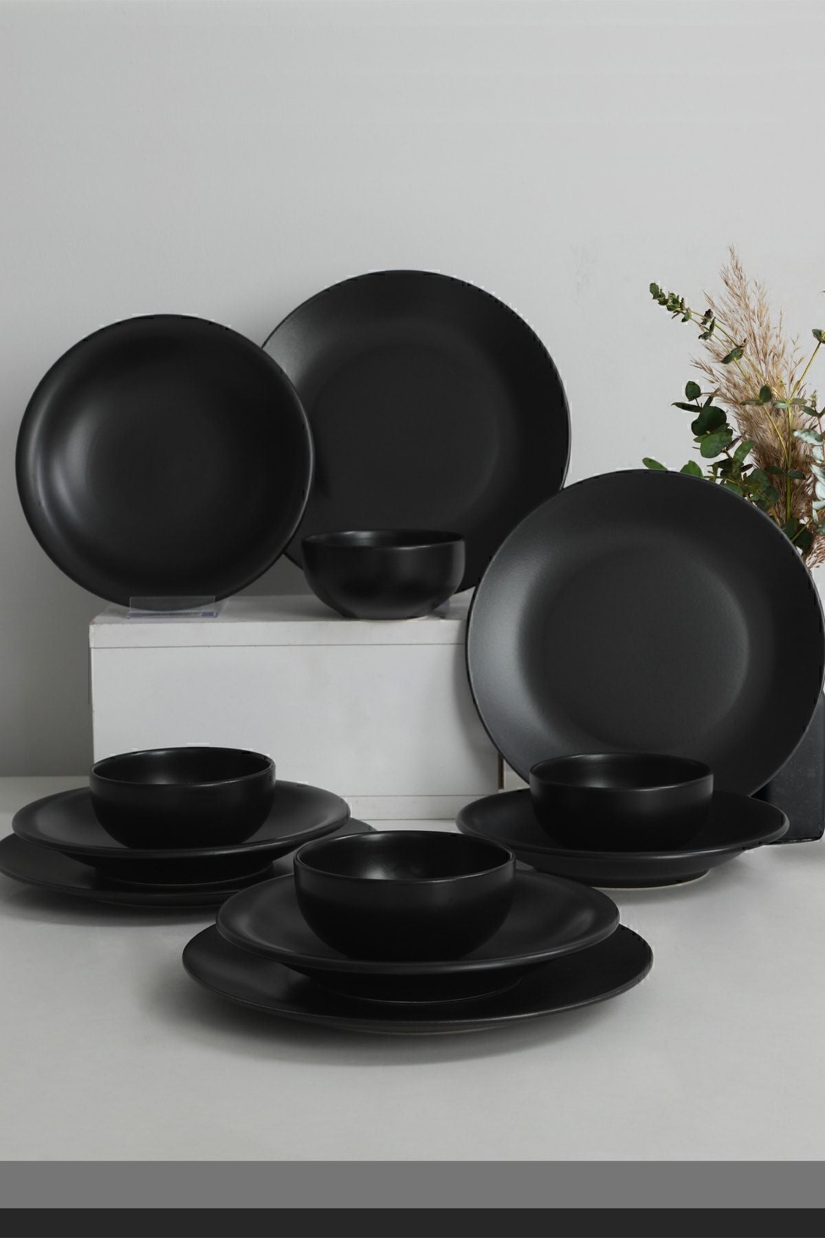 Aegean Matte Black 12-Piece Dinner Set for 4 People