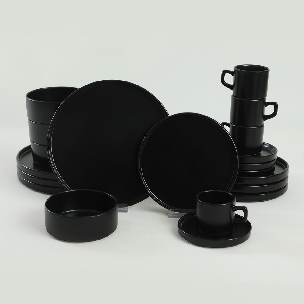 Matte Black Stackable Dining/Breakfast Set 20 Pieces for 4 People