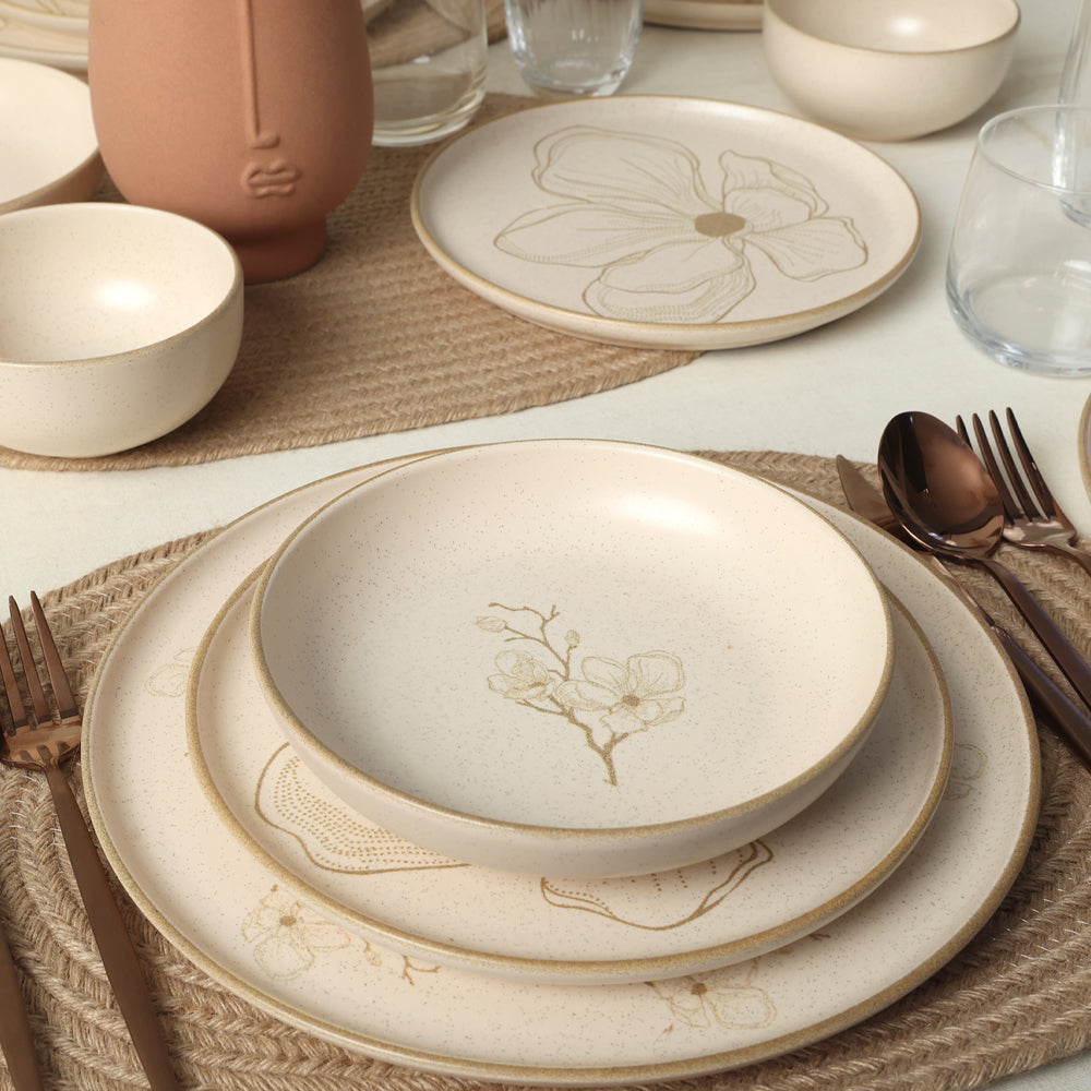 Taupe Bloom Nordic Dinner Set 24 Pieces for 6 People