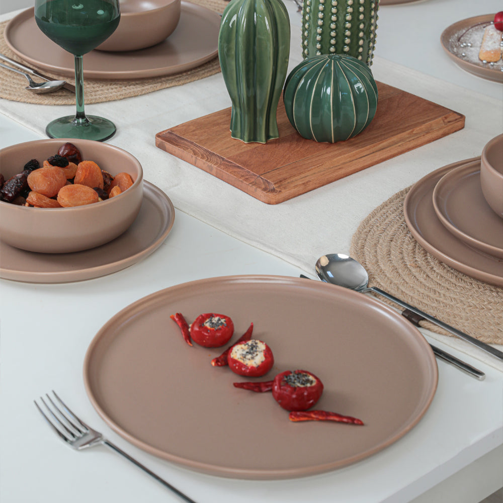Nordic Matte Earth Taupe Dining Set 18 Pieces 6 Person