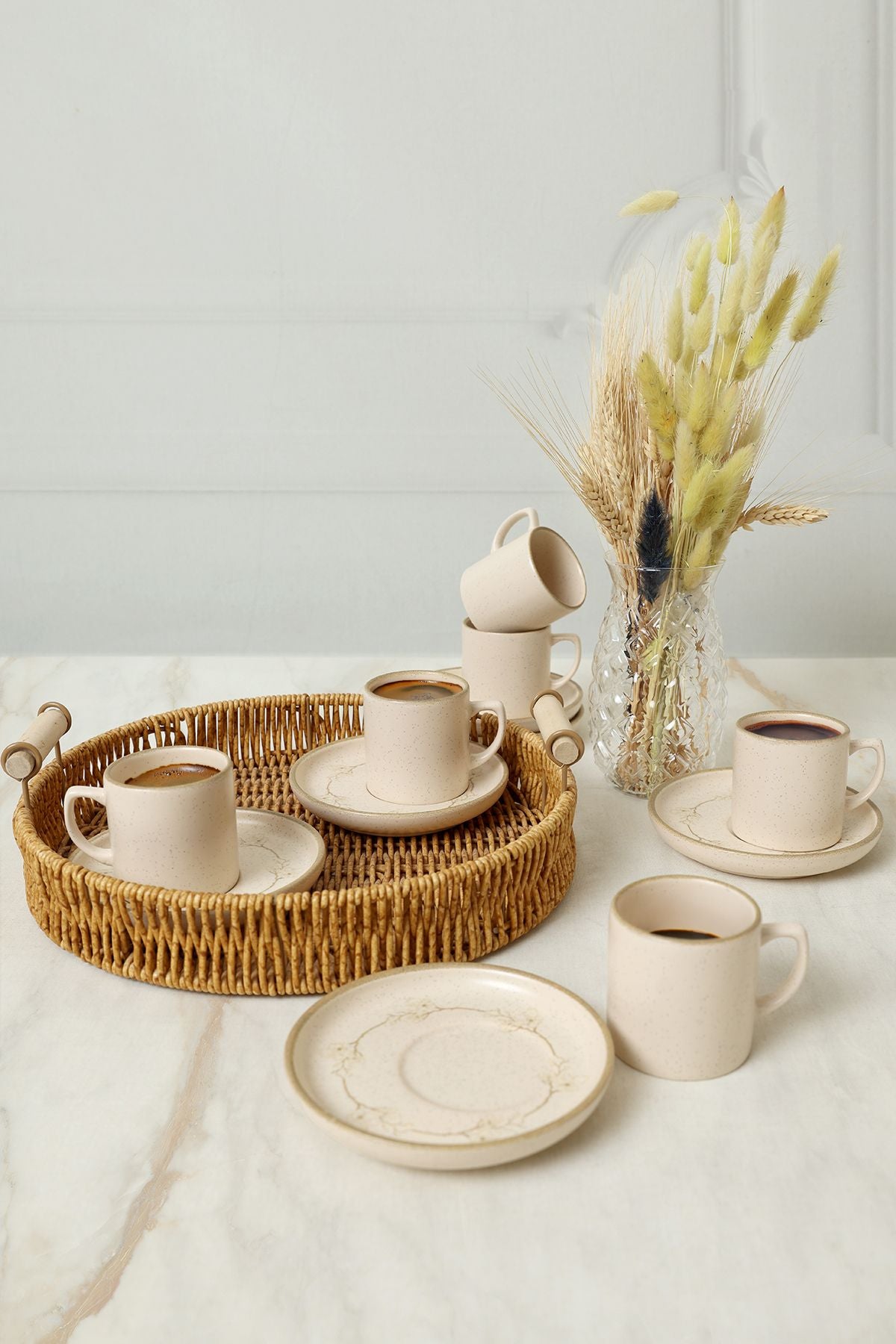 Taupe Bloom Nordic Coffee Set 12 Pieces for 6 People