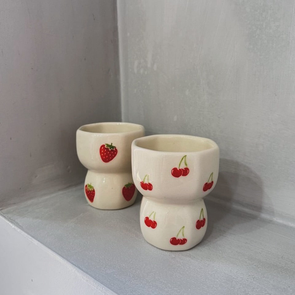 Set of 2 Handmade Ceramic Strawberry & Cherry Mug / Cup