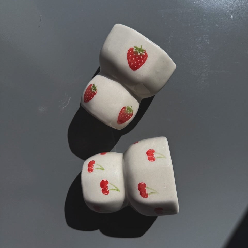 Set of 2 Handmade Ceramic Strawberry & Cherry Mug / Cup