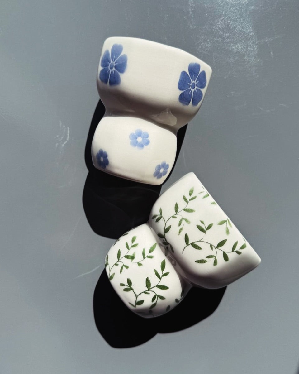 Set of 2 Handmade Ceramic Ivy Flower Mug / Cup
