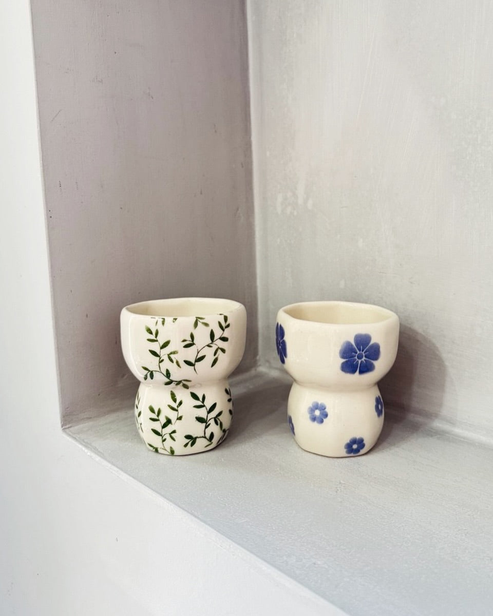 Set of 2 Handmade Ceramic Ivy Flower Mug / Cup