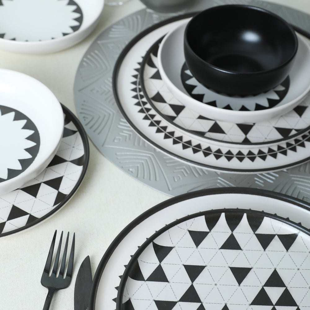 Black Pattern Nordic Dining Set 24 Pieces for 6 People