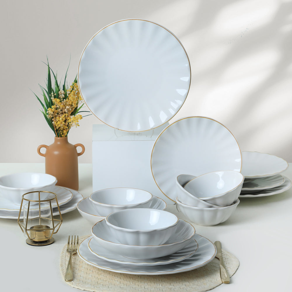 White Gold File Sirius Dinner Set 24 Pieces for 6 People