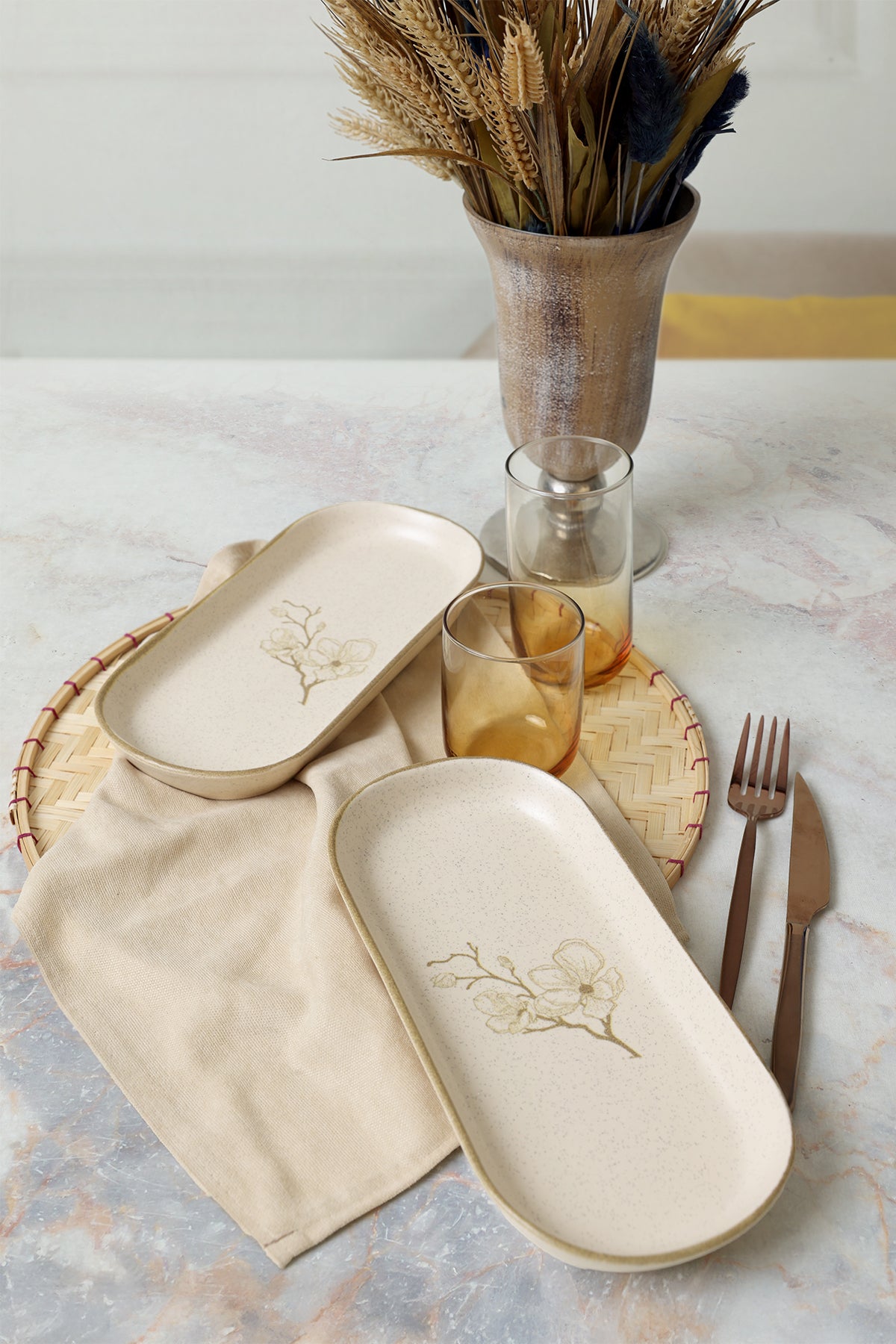 Taupe Bloom Noyan Boat Plate 26 cm 2 Pieces