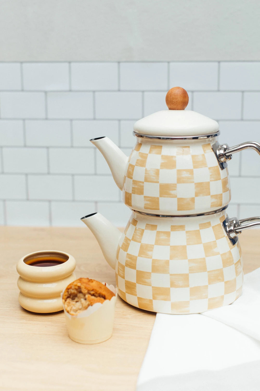Beige Enamel Teapot