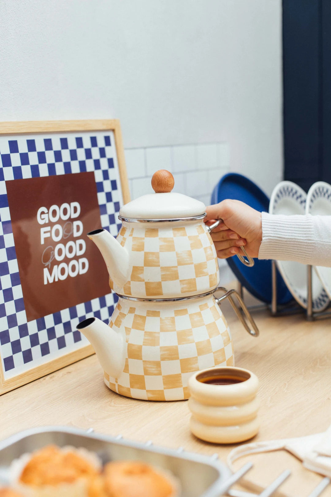 Beige Enamel Teapot