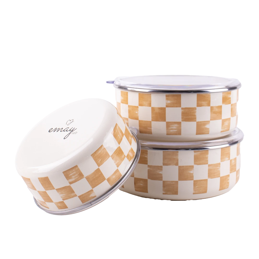 Beige Enamel Trio Storage Box Set