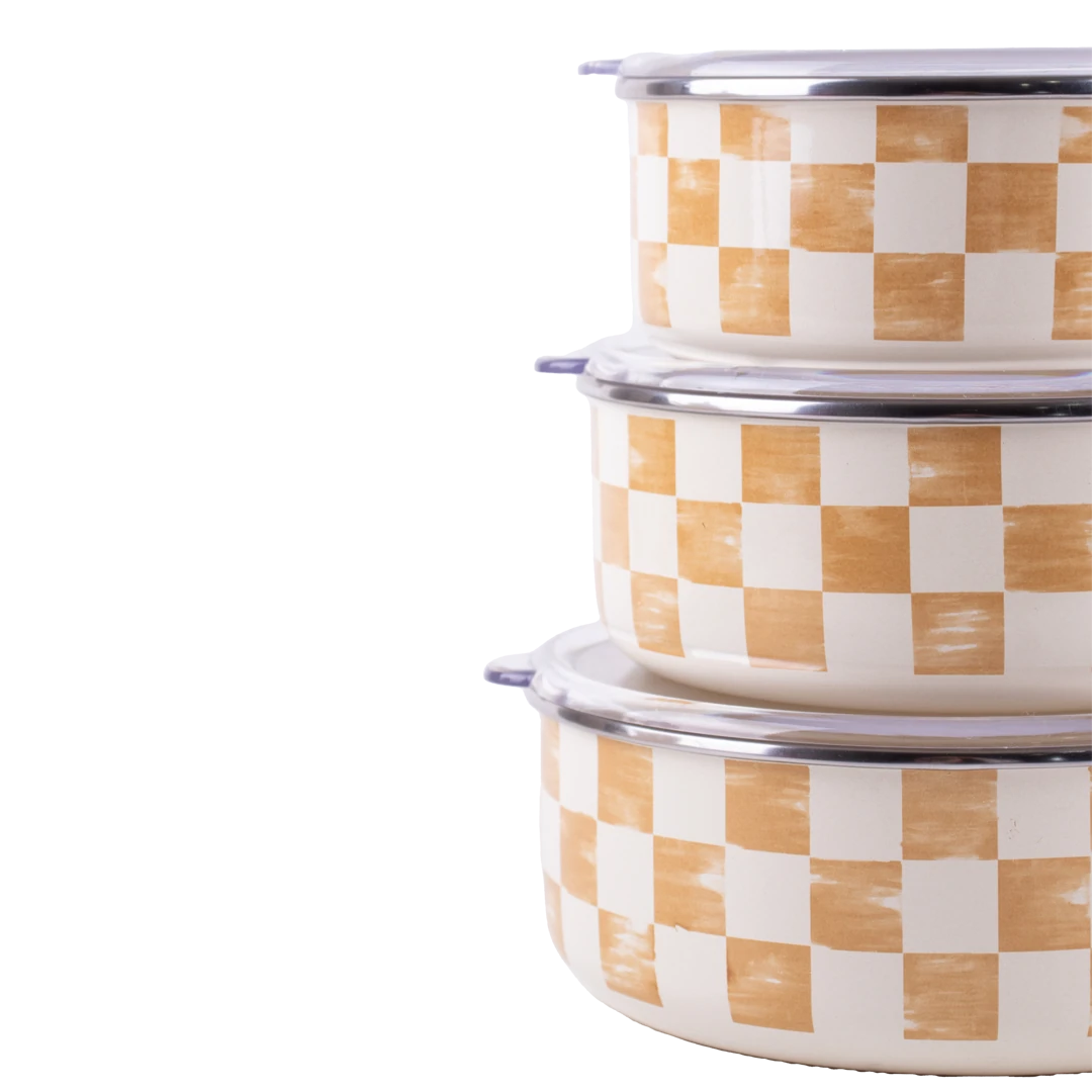 Beige Enamel Trio Storage Box Set