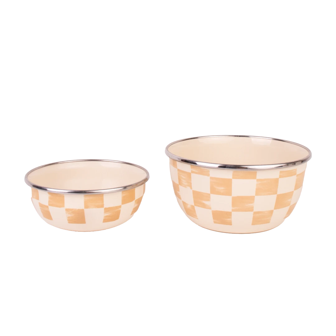 Beige Enamel Double Bowl Set