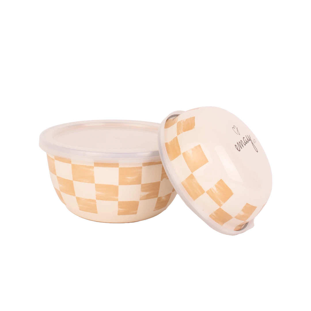 Beige Enamel Double Bowl Set