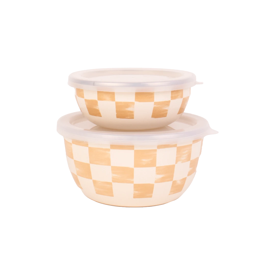 Beige Enamel Double Bowl Set