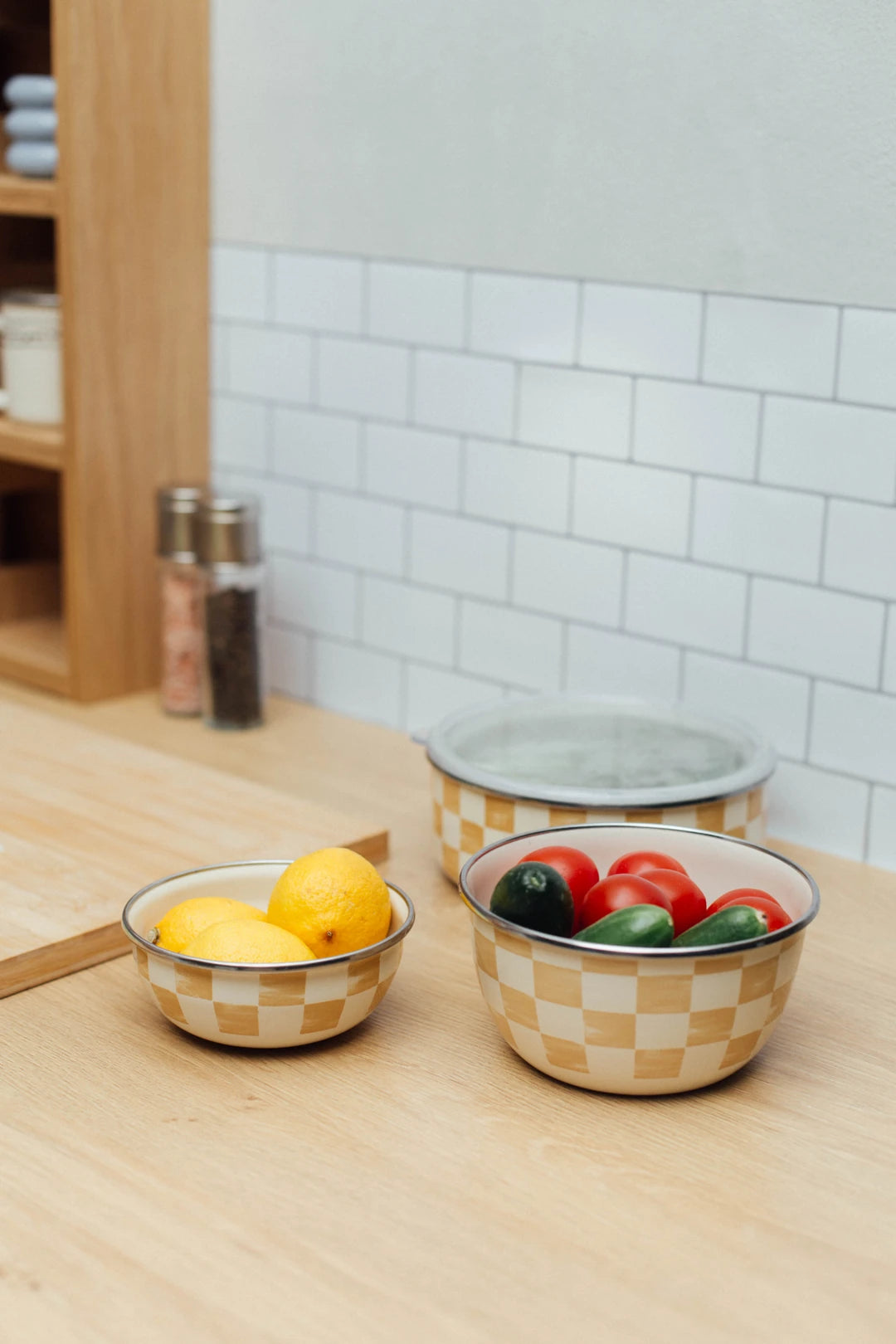 Beige Enamel Double Bowl Set