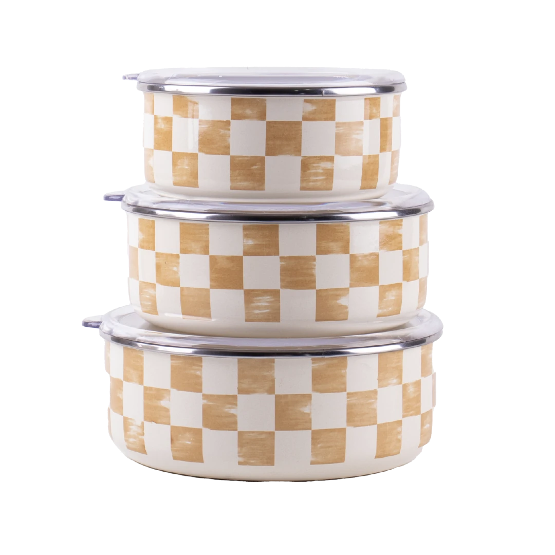 Beige Enamel Trio Storage Box Set