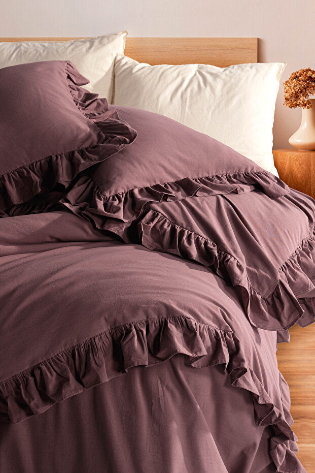 Soft Cotton Boreas Ruffle 100% Cotton Double Duvet Cover Set