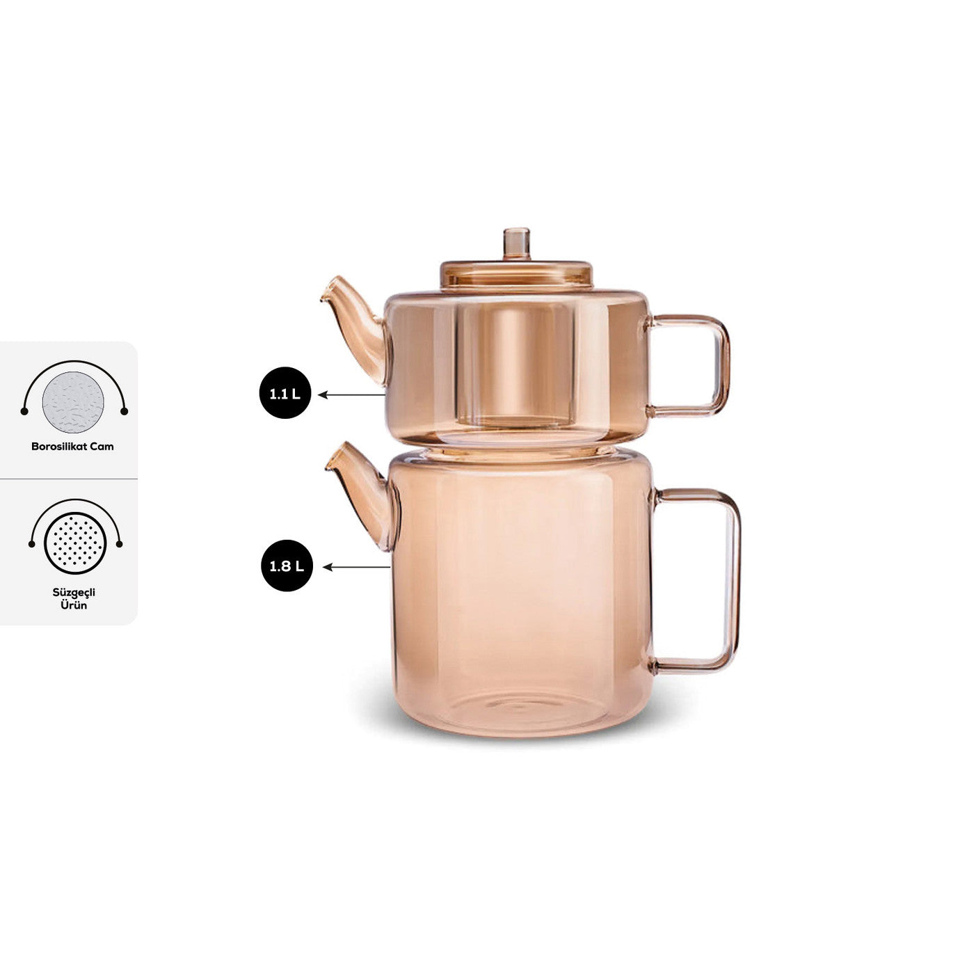 Flat Borosilicate Glass Teapot Amber