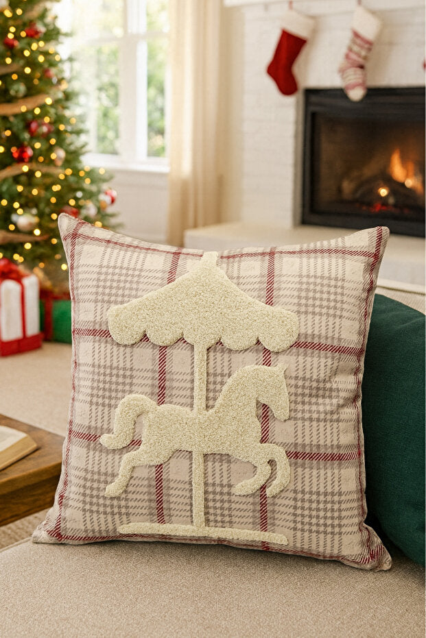 Punch Embroidery Plaid Pillow Case